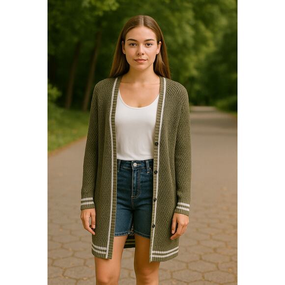 American Eagle Open Button Duster Cardigan Sweater Medium Green Academia Y2K - Picture 1 of 8